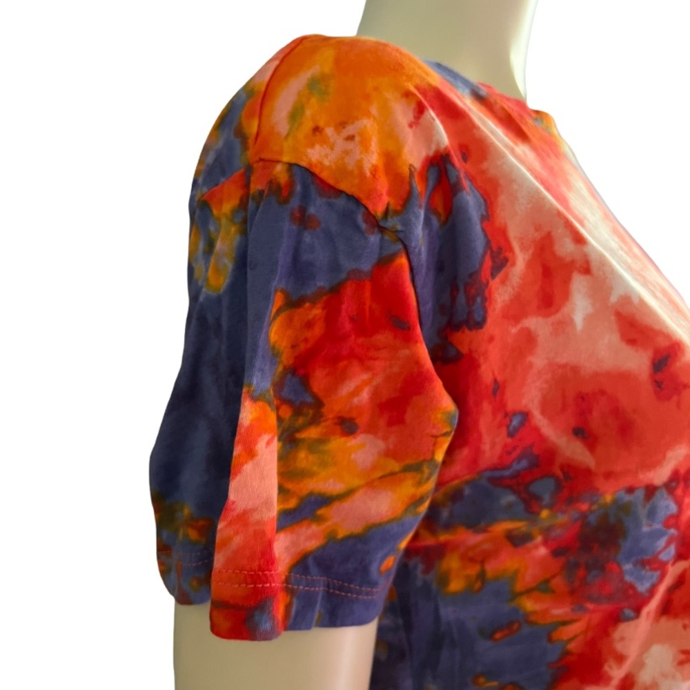 Ambiance | Women’s Shirt Blue - Red -  Orange Tie Dye Chest Pocket Basic Shirt - Picture 8 of 16
